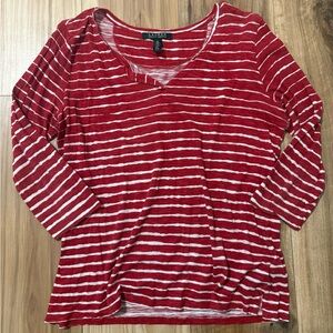 Ralph Lauren Women's Red and White Striped Long Sleeve Top